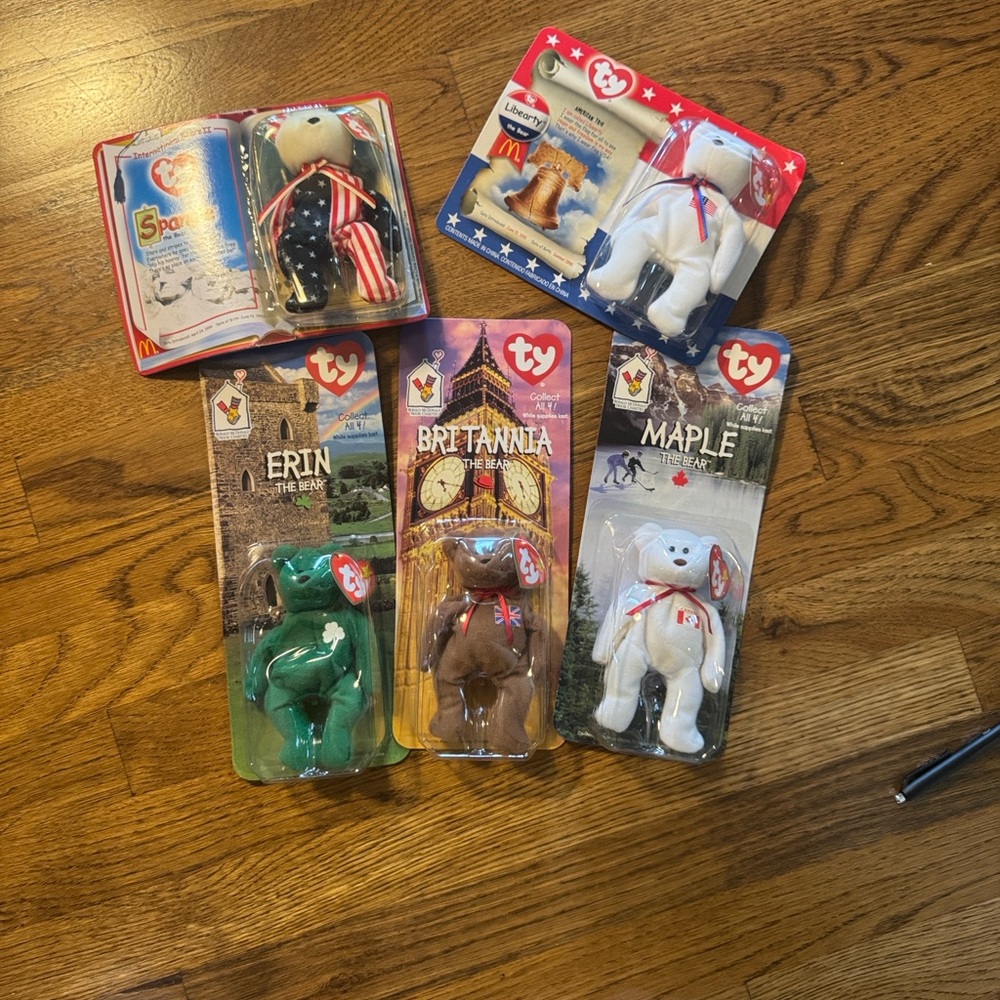 Ty Beanie Babies Set - Green, Brown, White Bears